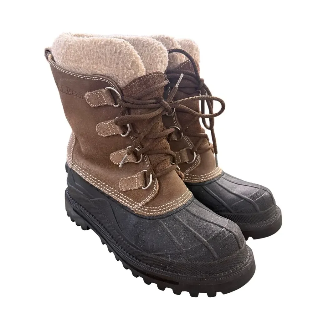 LL Bean Suede Leather Winter Snow Pac Work Sherpa Lined Boots Women's Size 9